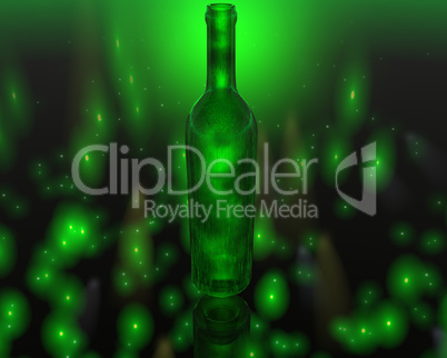 3D green wine bottle