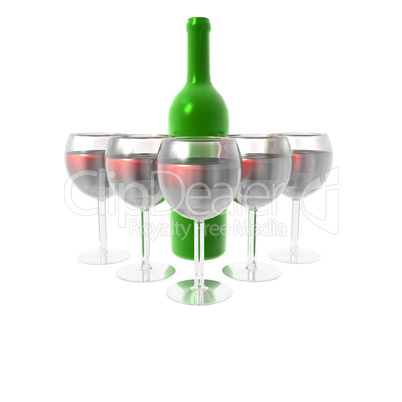 wine glass and bottles  isolated on a white
