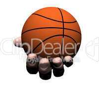 hand with basket ball isolated on a white