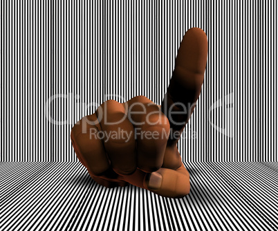 3D hand pushing transparent button on stripes background