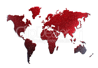 red metal world map silhouette isolated on white