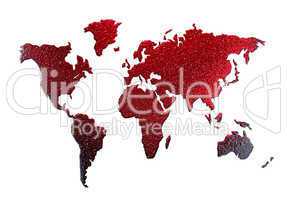 red metal world map silhouette isolated on white