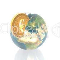 coins with 3D globe isolated on a white