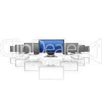 monitors in a row isolated on a white