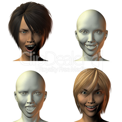 3D girl face with emotion i