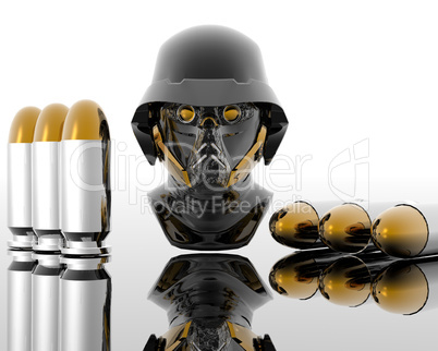 3d soldiers in a gas mask with bullets