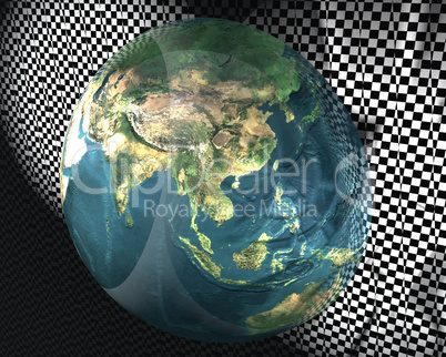 3D globe with racing flag