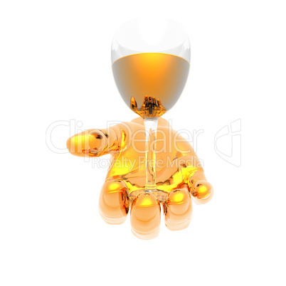 wine glass on the hand isolated on a white