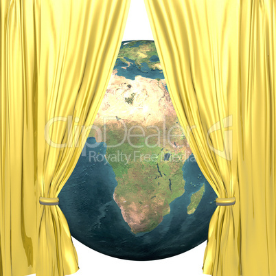 earth with golden drapery on a white