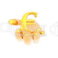 hand with a golden currency sign isolated on a white