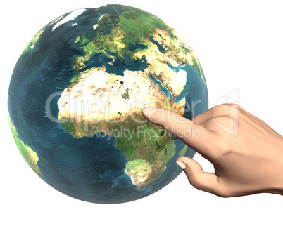 3d hand pointing to earth