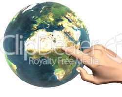 3d hand pointing to earth