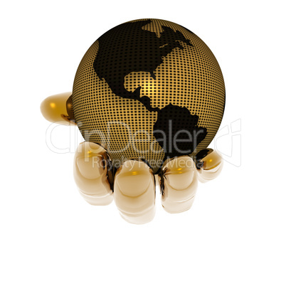 3D earth in bright hand isolated on a white