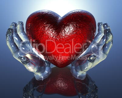 3d heart in glass hands