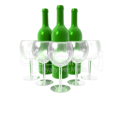 wine glass and bottles  isolated on a white