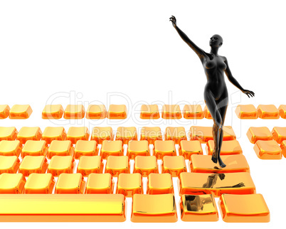 naked women on keyboard isolated on a white