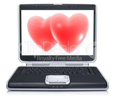 valentine red heart on laptop screen