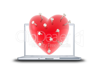 3D red heart on laptop screen