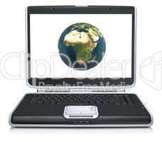 model of the earth on laptop screen isolated on a white