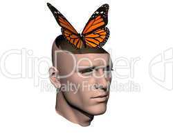3D men cracked head with butterfly
