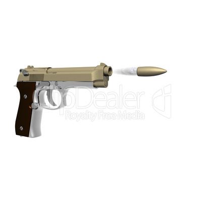 Closeup of pistol isolated on a white