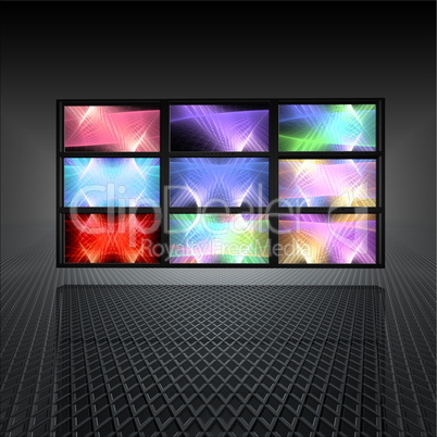 video wall with abstract lights on the screens