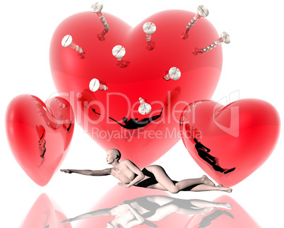 3d virtual girl with red hearts