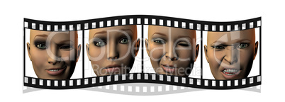 film with girl faces in 3D isolated on white