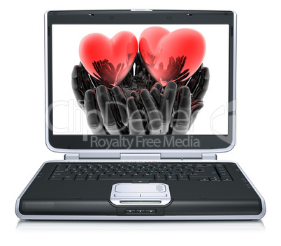 valentine red heart on laptop screen
