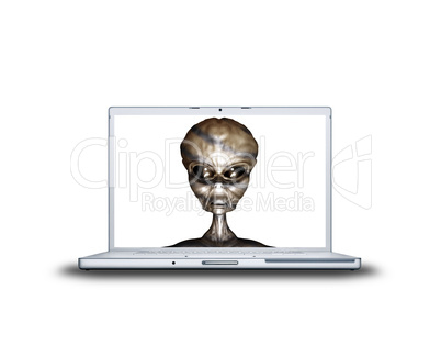 alien head on laptop screen