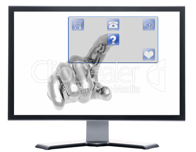 monitor with 3d hend pushing button