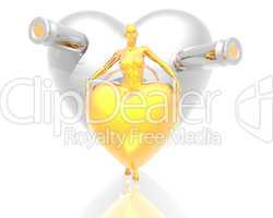 3d golden virtual girl with golden hearts background