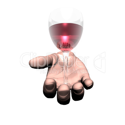 wine glass on the hand isolated on a white