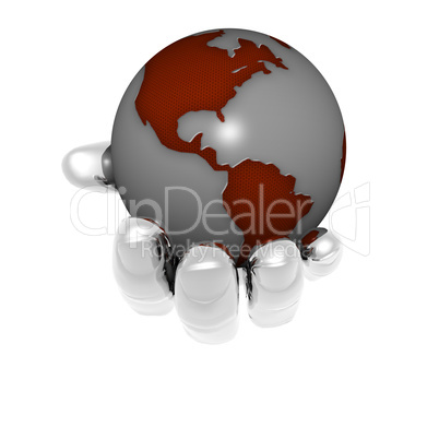 3D earth in bright hand isolated on a white