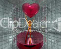 3d golden virtual girl with red heart