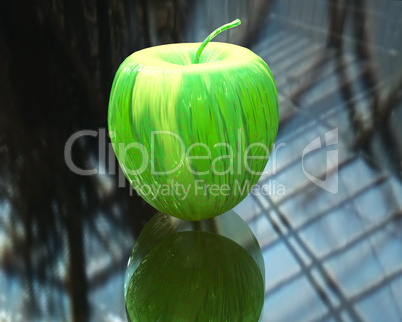 3D bright green apple