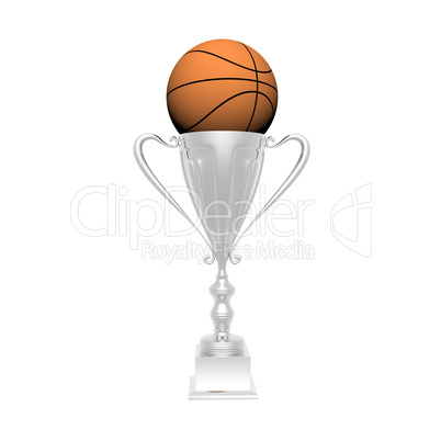 trophy cup with basket ball isolated on a white
