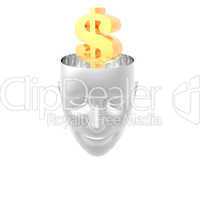 golden usa dollar simbol in girl head isolated on a white