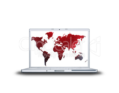 3D world map textured on laptop screen