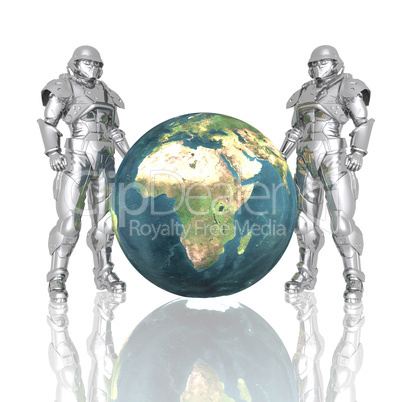 3d soldiers in a gas mask with earth