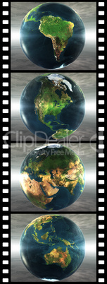 film with 4 images of the earth isolated on a white