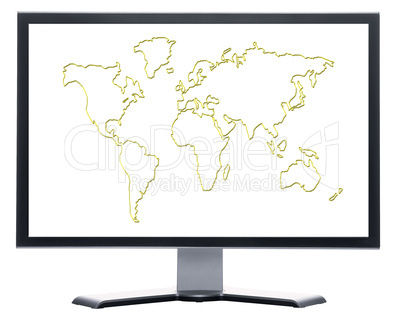 monitor with world map silhouette