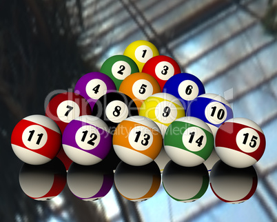 fifteen pool billiard balls