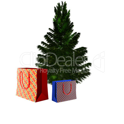 bare Christmas tree ready to decorate with gifts box