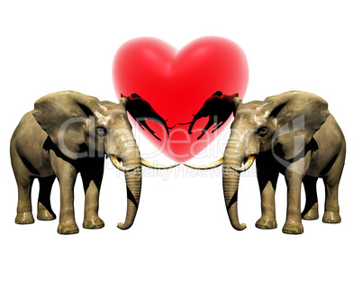 two 3d elephant with red heart