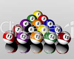 fifteen pool billiard balls