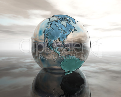 3D globe on water in silver