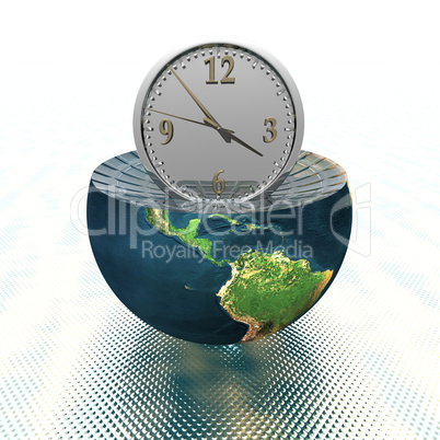 wall clock on the earth hemisphere