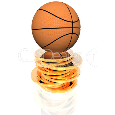 3d basket ball on golden coins