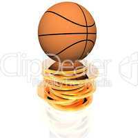 3d basket ball on golden coins